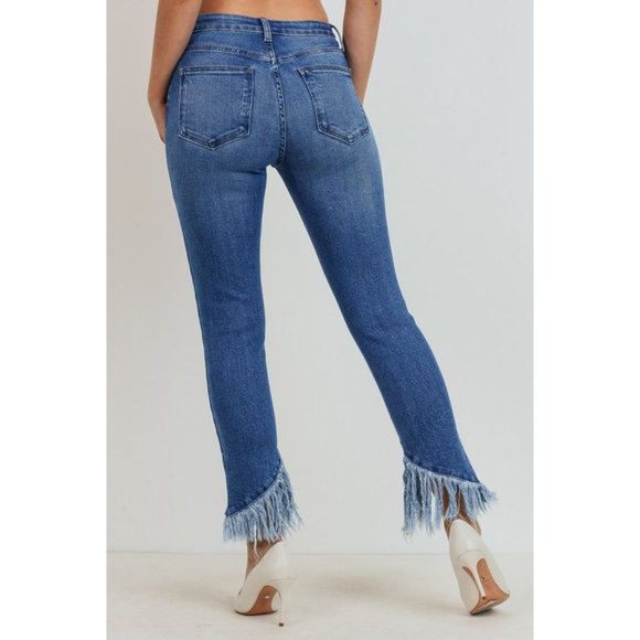 Mid Rise Fringe Ankle Jeans - Picture 2 of 4